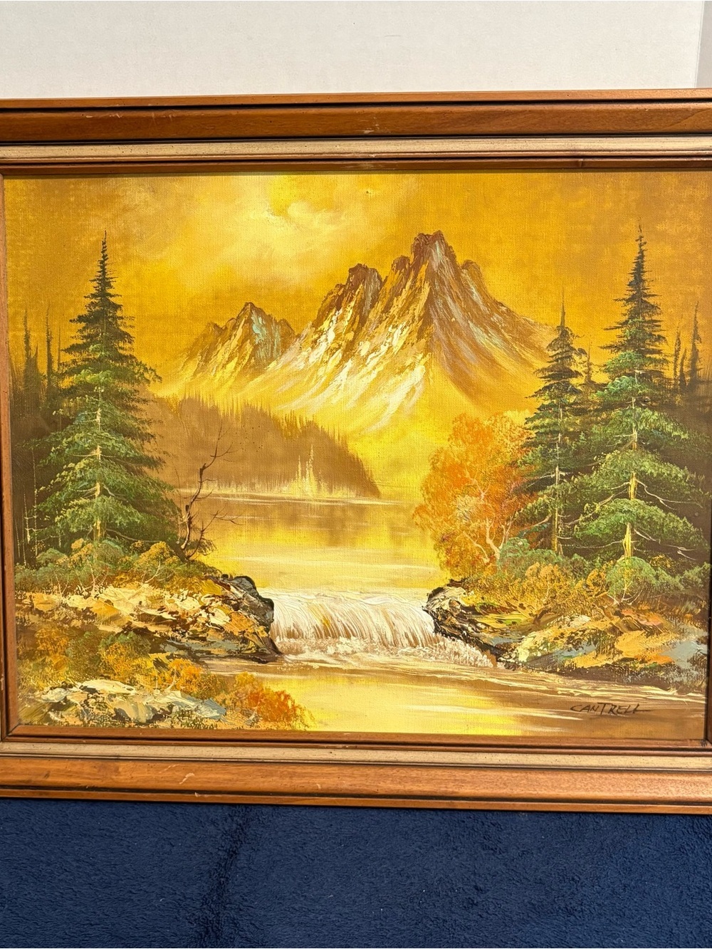 19X23 Original Signed Philip Cantrell Mountain Stream Scene Framed Oil Painting